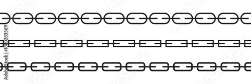 set of chains shape silhouette pattern, seamless repeatable isolated background. chain icon. Chains of different thicknesses. Chain links isolated on white background. Link icon.