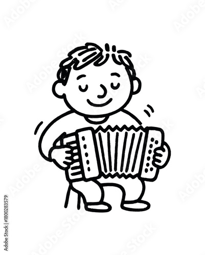 handdrawn cute doodle style playing accordion vector line illustration