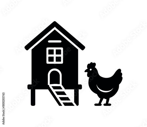 chicken coop flat black solid vector illustration isolated on white background
