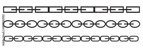 set of chains shape silhouette pattern, seamless repeatable isolated background. chain icon. Chains of different thicknesses. Chain links isolated on white background. Link icon.