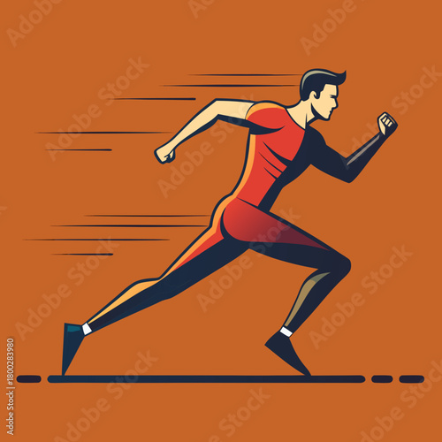 Dynamic illustration of a male athlete in mid stride on an orange background