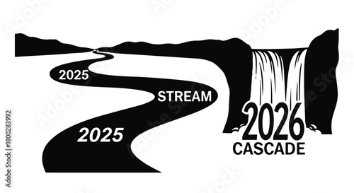 Navigating the flow from 2025 to the cascade of 2026, symbolizing progress and future challenges.