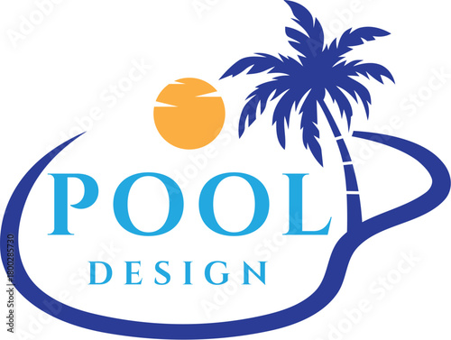 beach view swimming pool logo symbol design template illustration inspiration
