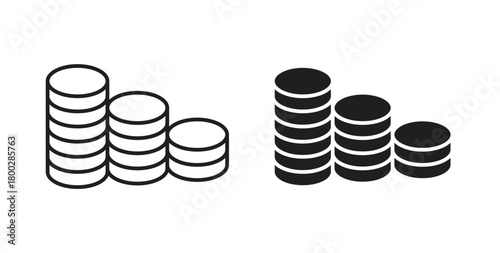 Money coin icon with editable stroke. Thin Line and flat icons for UI designs