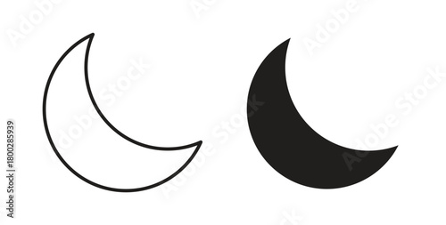 Moon icon with editable stroke. Thin Line and flat icons for UI designs