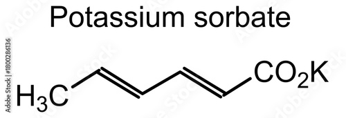 Potassium sorbate, chemical structure of potassium sorbate, drug substance