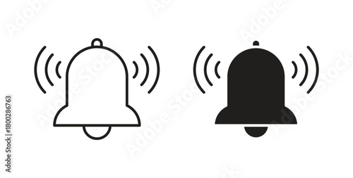 Notification bell icon with editable stroke. Thin Line and flat icons for UI designs
