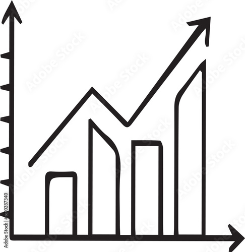 Hand drawn illustration of a rising bar graph indicating positive growth and success.