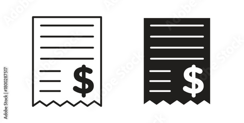 Payment receipt icon with editable stroke. Thin Line and flat icons for UI designs