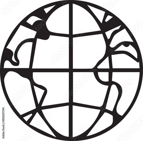 Stylized globe with continents and meridians, representing global connection and travel.