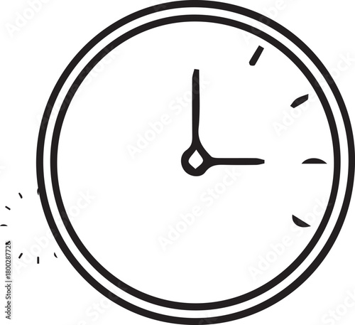 Simple hand-drawn clock face, representing time passing and punctuality with a minimalist aesthetic.