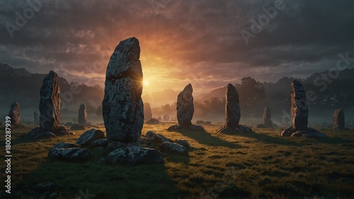 Celtic stone circle glowing faintly in d