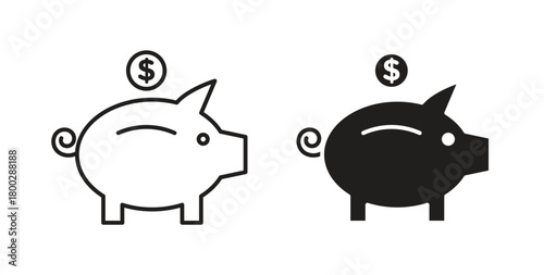 Piggy bank icon with editable stroke. Thin Line and flat icons for UI designs