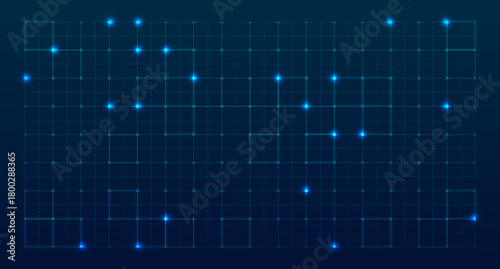 HUD grid tech interface. Blue square technology grid. Futuristic dashboard with digital grid and nodes