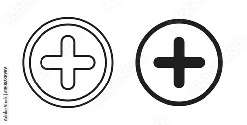 Plus icon with editable stroke. Thin Line and flat icons for UI designs