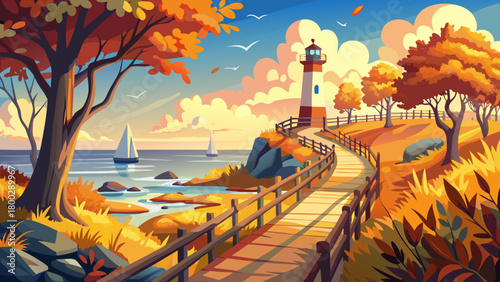 Very beautiful autumn afternoon scene at Cape May Point State Park, featuring golden foliage, gentle coastal light, calm paths, and the serene natural landscape surrounding Cape May Point.