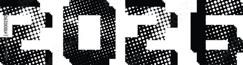 2026 - textured pixel numbers for new year calendars . Textured industrial digits, rough typography for posters, tech and creative layouts. Vector illustration