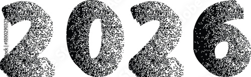 2026 - textured distressed numbers for new year calendars . Textured industrial digits, rough typography for posters, tech and creative layouts. Vector illustration