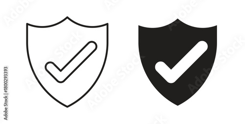 Shield check mark icon with editable stroke. Thin Line and flat icons for UI designs