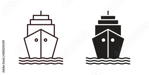 Ship icon with editable stroke. Thin Line and flat icons for UI designs