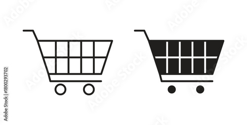 Shopping trolley icon with editable stroke. Thin Line and flat icons for UI designs
