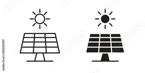 Solar panel icon with editable stroke. Thin Line and flat icons for UI designs