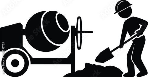 Construction Worker with Cement Mixer