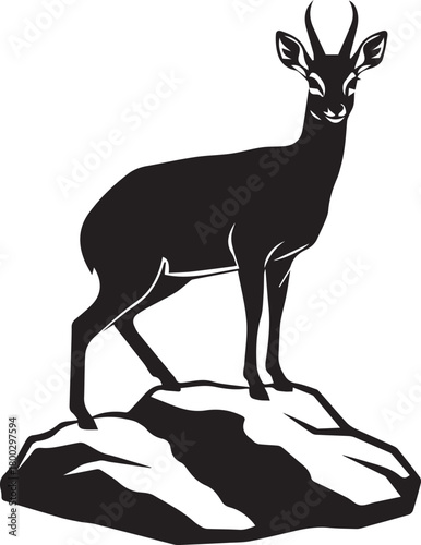 Silhouette of a graceful chamois standing on a rocky outcrop detailed carving artistry