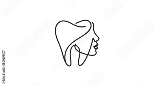 Tooth and face line art logo minimalist vector design for dental clinic branding isolated on white background