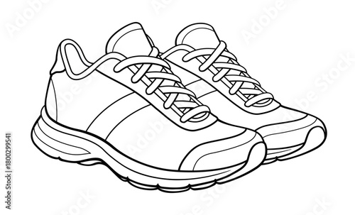 classic running sport shoes pair line drawing isolated on transparent background cartoon vector image