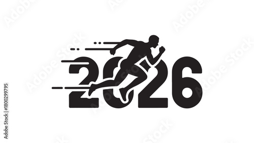 2026 logo design featuring a running silhouette dynamic vector graphic for sports events and competitions isolated on white background