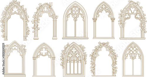 Collection of decorative arches with floral and leafy embellishments