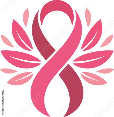 Pink ribbon with floral elements vector illustration for breast cancer awareness isolated on white background