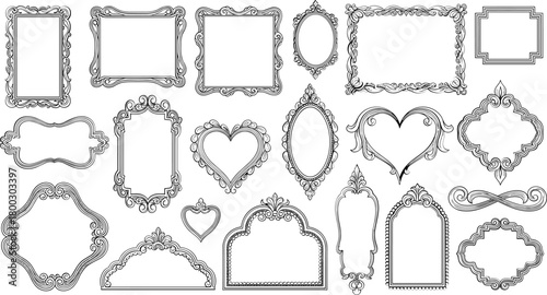 Collection of ornate vintage decorative frames and borders in black and white