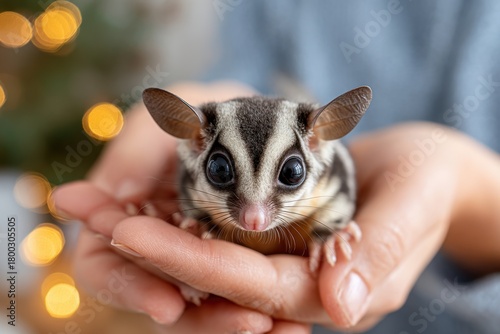 Adorable sugar glider in hands