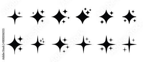 Star sparkles icons set. AI generated star icons collection. Artificial Intelligence sparkle symbol. Digital brain, media, multimedia,  element for app, web and interface signs vector illustration.
