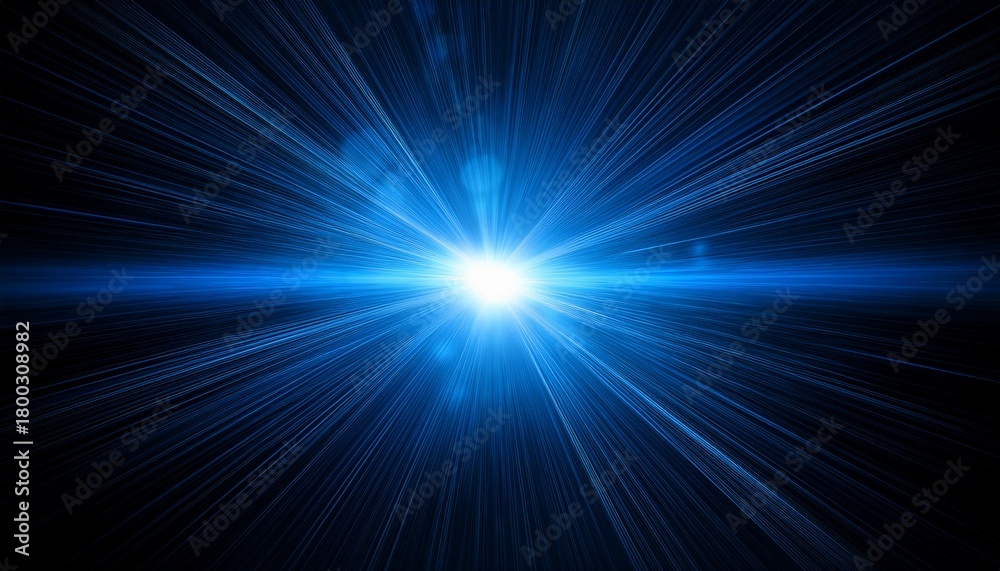 Fototapeta premium Bright Blue Starburst Lens Flare Effect On A Dark Background