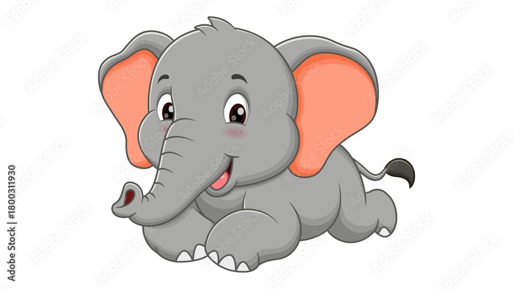 Fototapeta premium Cute Cartoon Elephant Lying Down Illustration Adorable Baby Animal Art for Kids and Nursery Decor - 1