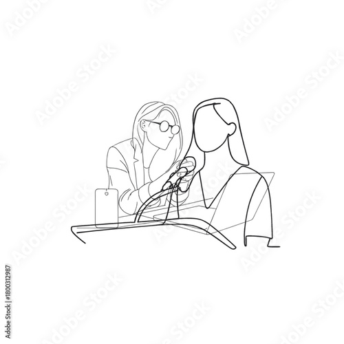 Dynamic business conference speakers presenting ideas, empowering collaboration, modern one line design for impactful visual storytelling