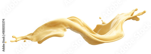 Pale light yellow creamy liquid splash isolated PNG cutout, transparent background. Dynamic milky pastel color spill presentation for drink or cosmetic care cream