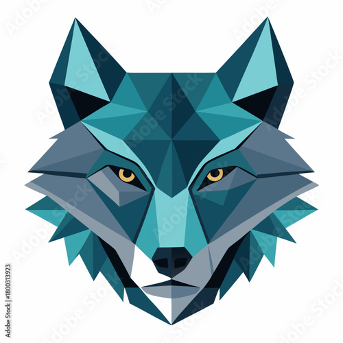 Low poly geometric wolf head design Vector