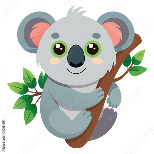 Cute cartoon koala clinging to a tree branch vector illustration Vector