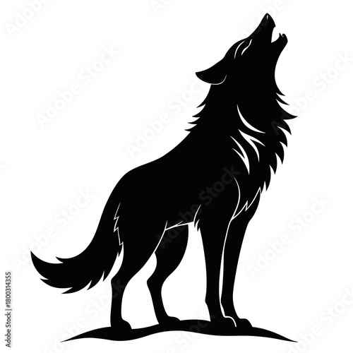 Black silhouette of howling wolf Vector