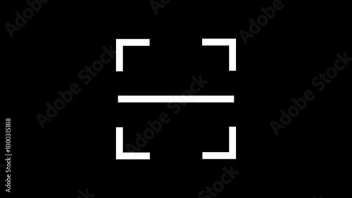 Digital scan line icon animation with square frame isolated on black background.