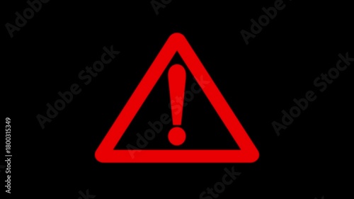 Red warning attention sign animation on black background.