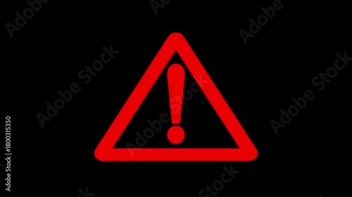 Warning danger sign animation on black background.