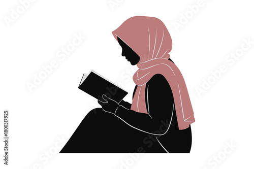 Silhouette of a muslim woman in a hijab reading a book