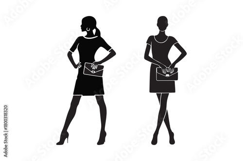 Two fashionable women silhouettes holding handbags