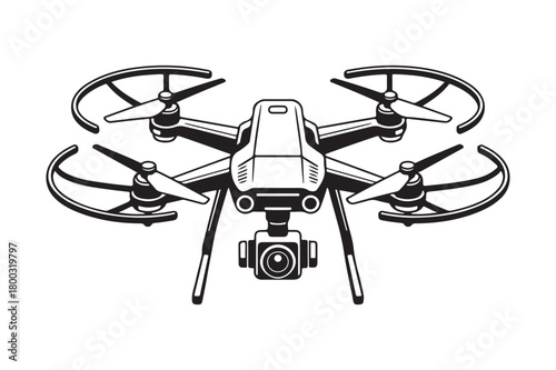 Detailed illustration of a modern quadcopter drone with camera