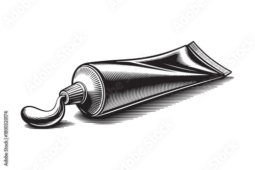 Vintage engraved illustration of a squeezed paint tube